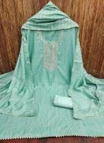 Chanderi Turquoise Blue Traditional Wear Croset Work Dress Material